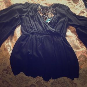 Black lace back romper
